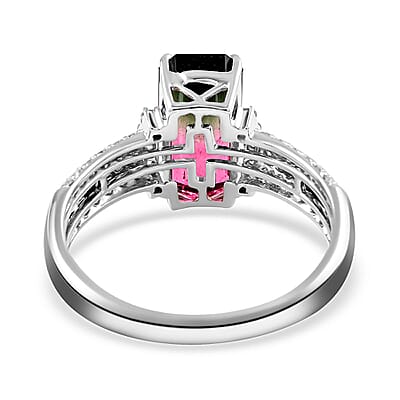 Certified & Appraised Luxoro 14K White Gold AAA Bi-Color Tourmaline and G-H I2 Diamond Ring (Size 10.0) 3.00 ctw