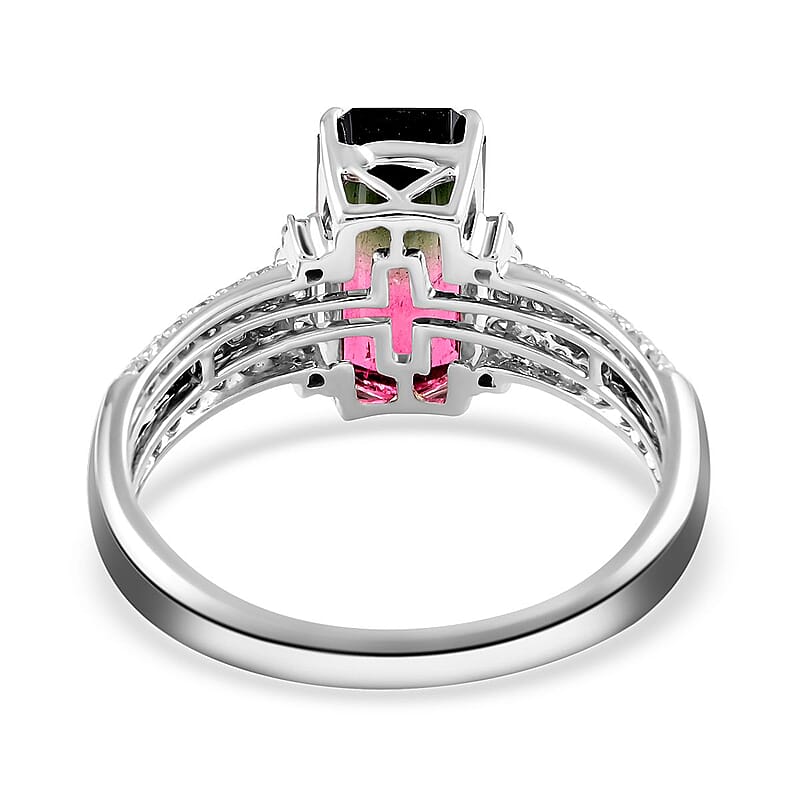 Certified & Appraised Luxoro 14K White Gold AAA Bi-Color Tourmaline and G-H I2 Diamond Ring (Size 10.0) 3.00 ctw