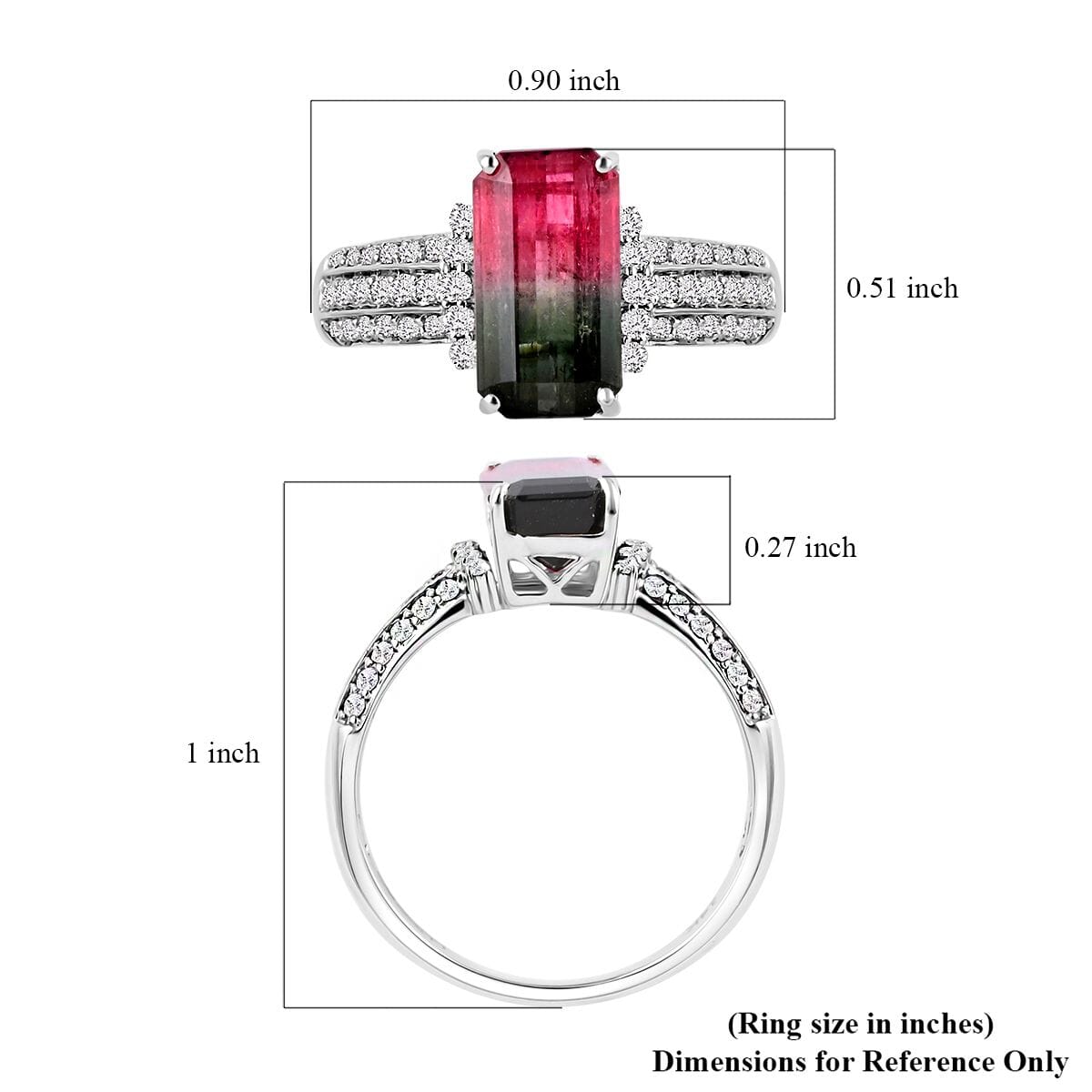Certified and Appraised LUXORO 14K White Gold AAA Bi-Color Tourmaline and G-H I2 Diamond Ring 2.80 Grams 3.01 ctw image number 5