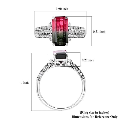 Certified & Appraised Luxoro 14K White Gold AAA Bi-Color Tourmaline and G-H I2 Diamond Ring (Size 10.0) 3.00 ctw