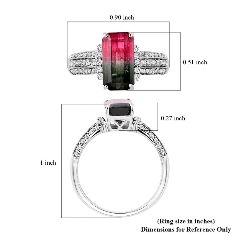 Certified & Appraised Luxoro 14K White Gold AAA Bi-Color Tourmaline and G-H I2 Diamond Ring (Size 10.0) 3.00 ctw