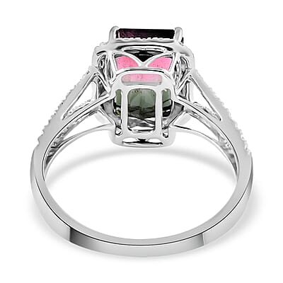 Certified & Appraised Luxoro 14K White Gold AAA Bi-Color Tourmaline and G-H I2 Diamond Split Shank Ring (Size 7.0) 3.70 ctw
