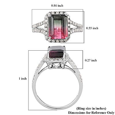 Certified & Appraised Luxoro 14K White Gold AAA Bi-Color Tourmaline and G-H I2 Diamond Split Shank Ring (Size 7.0) 3.70 ctw
