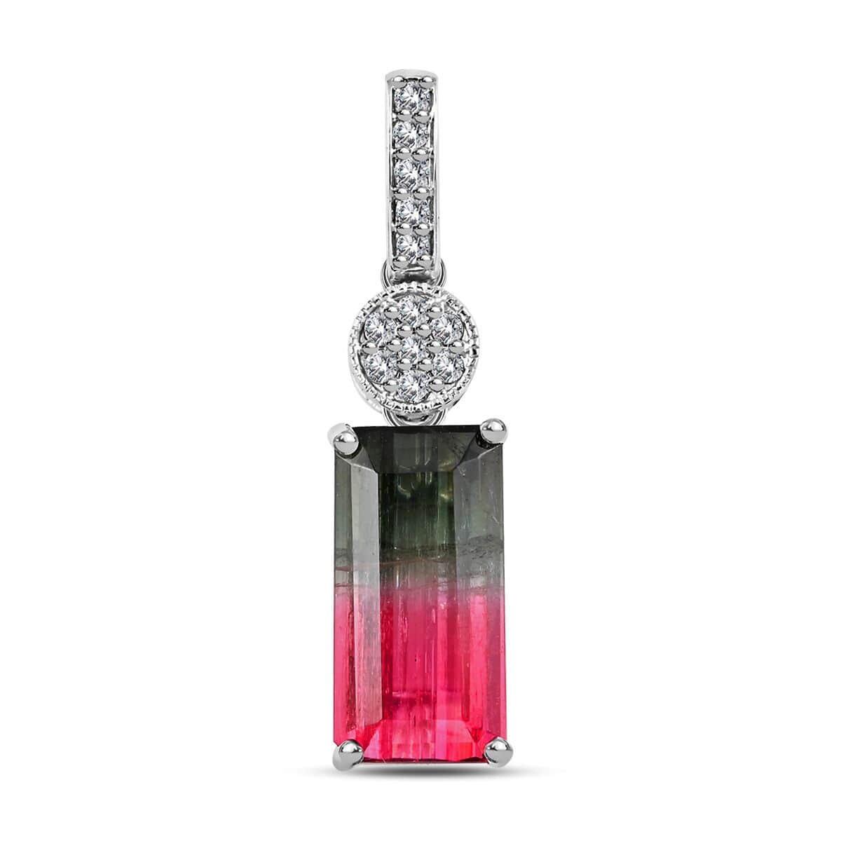 Certified Luxoro 14K White Gold AAA Bi-Color Tourmaline and G-H I2 Diamond Pendant 3.66 ctw image number 0