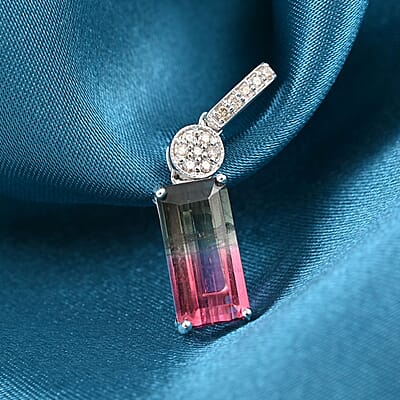 Certified Luxoro AAA Bi-Color Tourmaline and G-H I2 Diamond 3.66 ctw Pendant without Chain in 14K White Gold