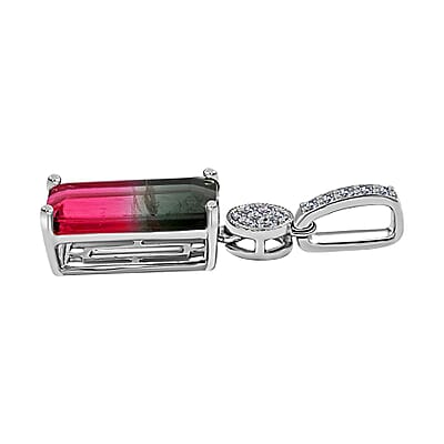 Certified Luxoro AAA Bi-Color Tourmaline and G-H I2 Diamond 3.66 ctw Pendant without Chain in 14K White Gold