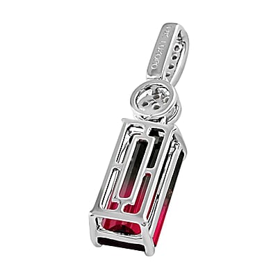 Certified Luxoro AAA Bi-Color Tourmaline and G-H I2 Diamond 3.66 ctw Pendant without Chain in 14K White Gold