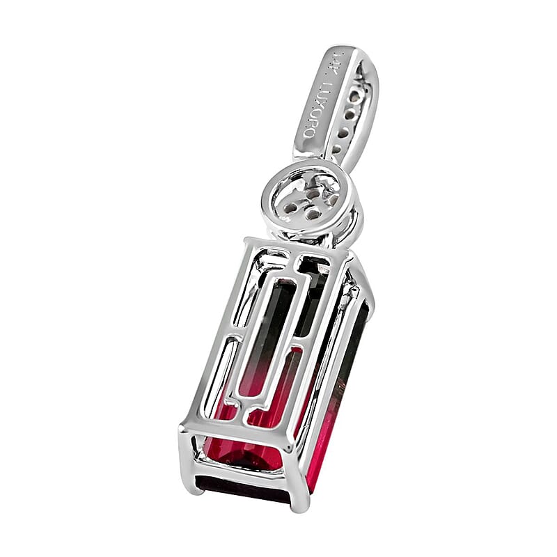 Certified Luxoro AAA Bi-Color Tourmaline and G-H I2 Diamond 3.66 ctw Pendant without Chain in 14K White Gold