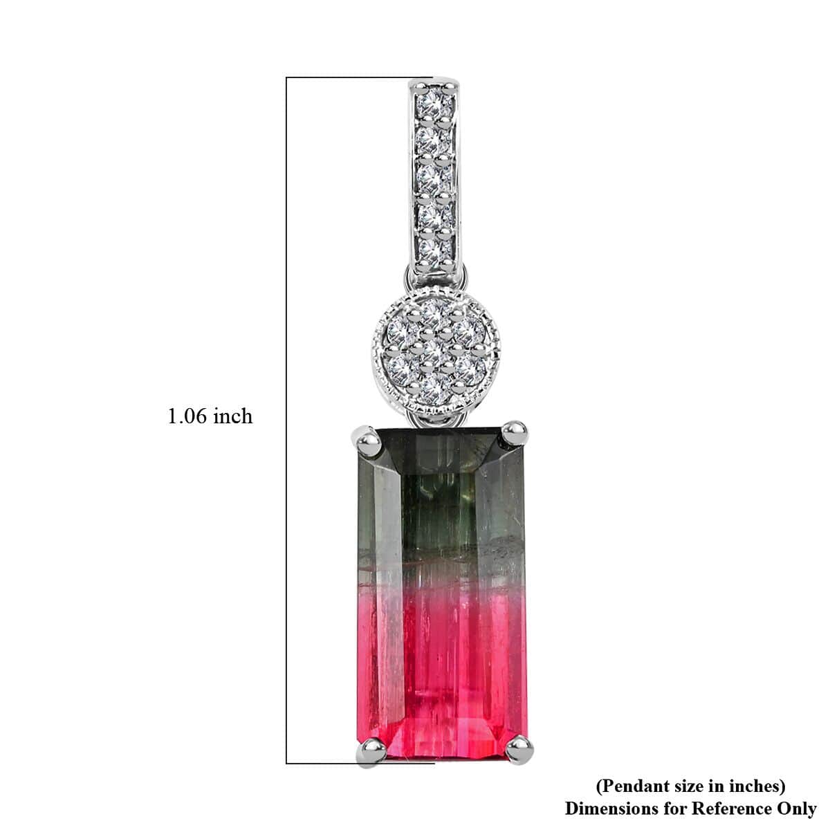 Certified Luxoro 14K White Gold AAA Bi-Color Tourmaline and G-H I2 Diamond Pendant 3.66 ctw image number 5