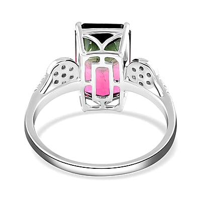 Certified and Appraised Luxoro 14K White Gold AAA Bi-Color Tourmaline and G-H I2 Diamond Ring (Size 7.0) 4.69 ctw