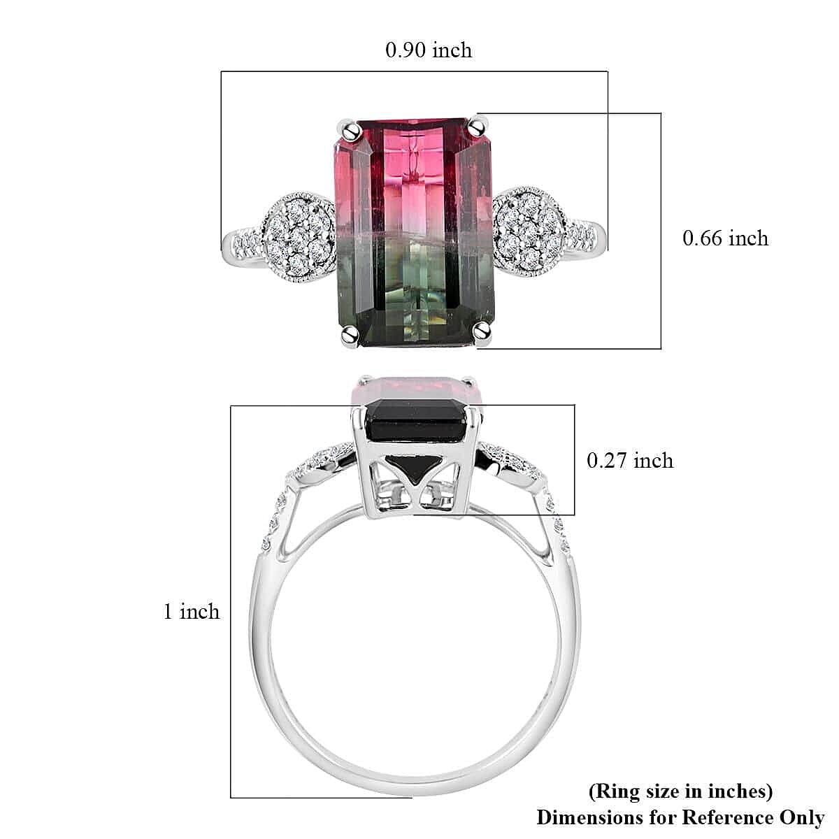 Certified and Appraised Luxoro 14K White Gold AAA Bi-Color Tourmaline and G-H I2 Diamond Ring (Size 7.0) 4.69 ctw