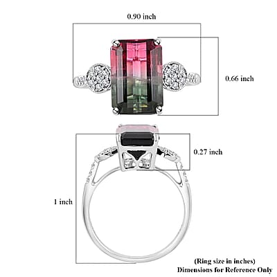 Certified and Appraised Luxoro 14K White Gold AAA Bi-Color Tourmaline and G-H I2 Diamond Ring (Size 7.0) 4.69 ctw