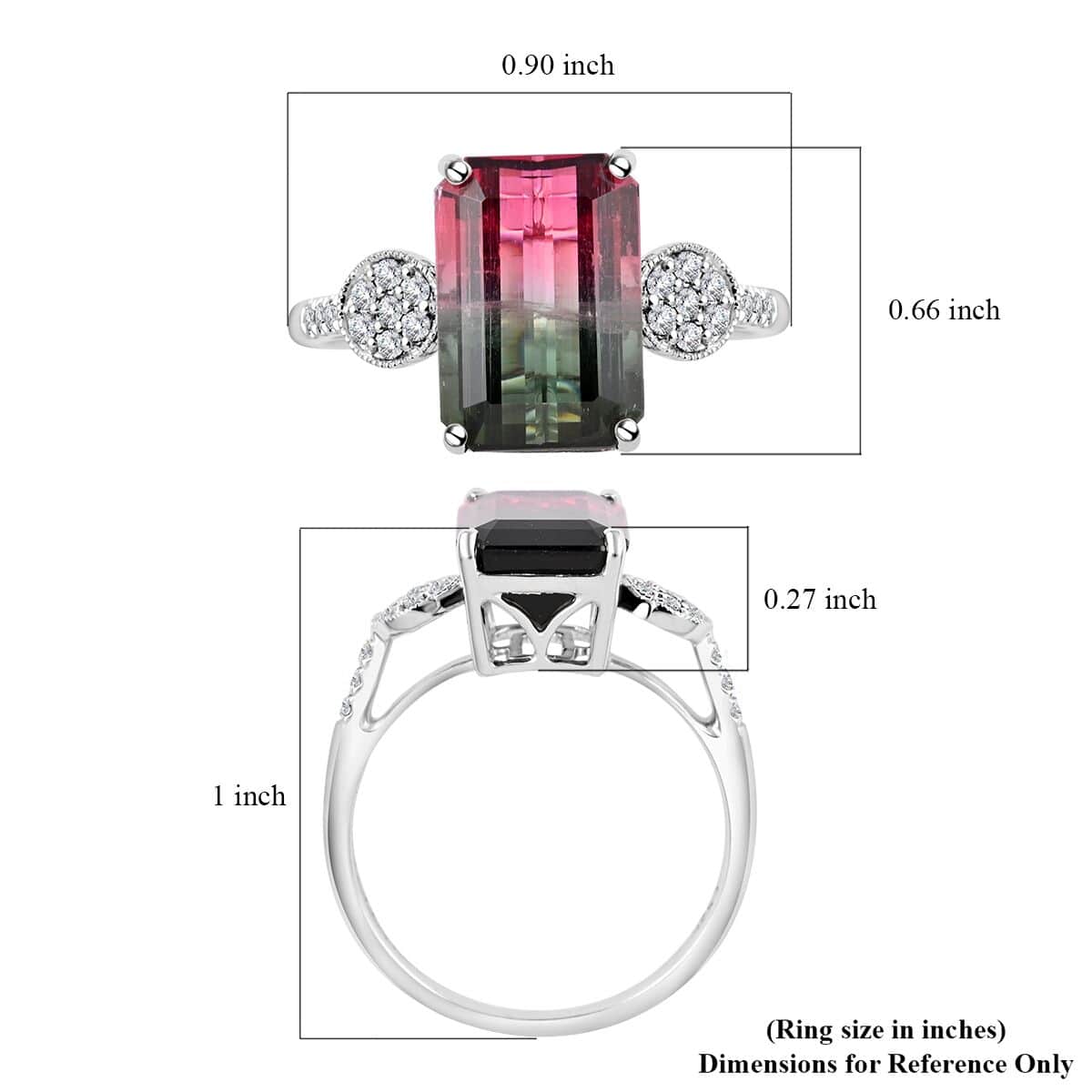 Certified Luxoro 14K White Gold AAA Bi-Color Tourmaline and G-H I2 Diamond Ring (Size 7.0) 2.85 Grams 4.69 ctw image number 5