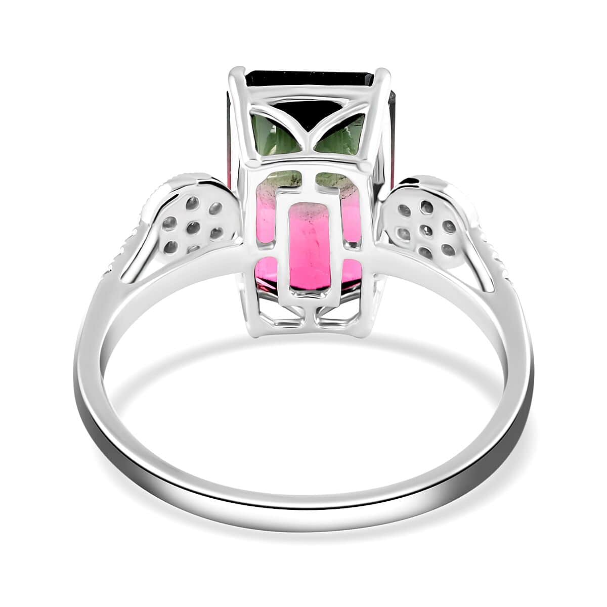 Certified Luxoro 14K White Gold AAA Bi-Color Tourmaline and G-H I2 Diamond Ring (Size 8.0) 4.69 ctw image number 4