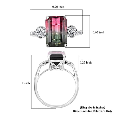 Certified Luxoro 14K White Gold AAA Bi-Color Tourmaline and G-H I2 Diamond Ring (Size 8.0) 4.69 ctw