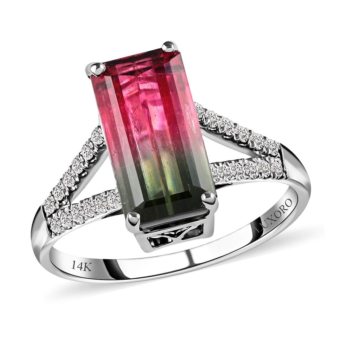 Certified & Appraised Luxoro 14K White Gold AAA Bi-Color Tourmaline and G-H I2 Diamond Split Shank Ring (Size 7.0) 3.85 ctw image number 0