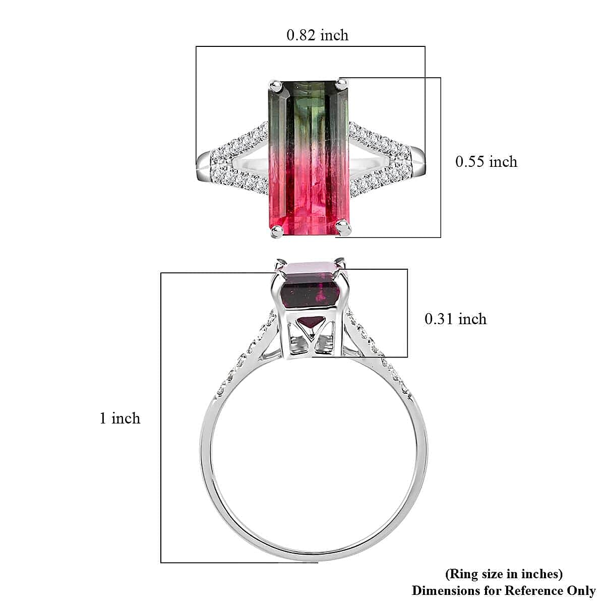 Certified & Appraised Luxoro 14K White Gold AAA Bi-Color Tourmaline and G-H I2 Diamond Split Shank Ring (Size 7.0) 3.85 ctw