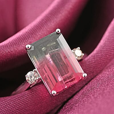 Certified Luxoro 14K White Gold AAA Bi-Color Tourmaline and G-H I2 Diamond Ring (Size 7.0) 4.61 ctw