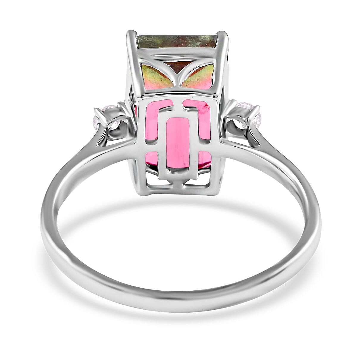 Certified Luxoro 14K White Gold AAA Bi-Color Tourmaline and G-H I2 Diamond Ring (Size 7.0) 4.61 ctw