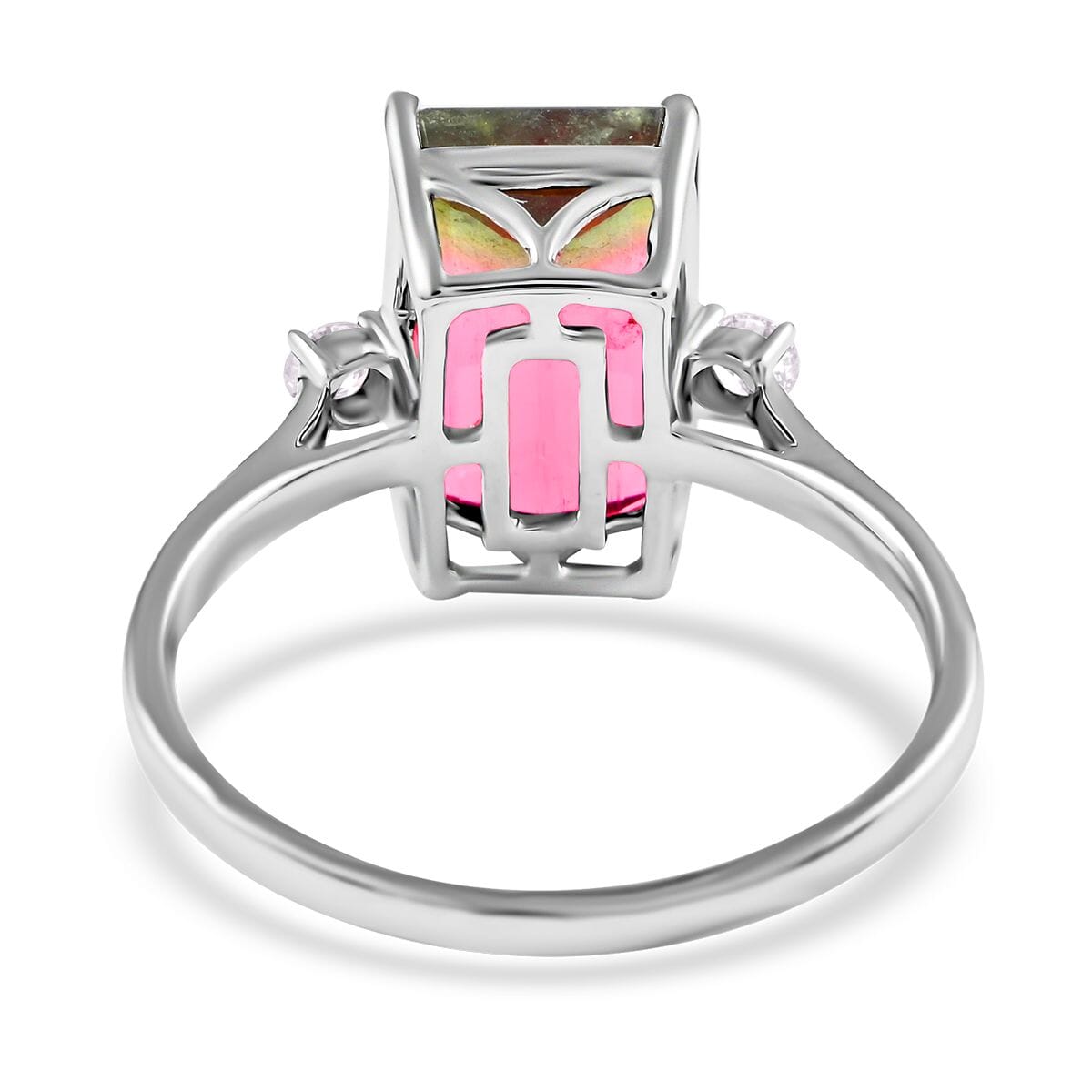 Certified and Appraised LUXORO 14K White Gold AAA Bi-Color Tourmaline and G-H I2 Diamond Ring 2.55 Grams 4.61 ctw image number 4