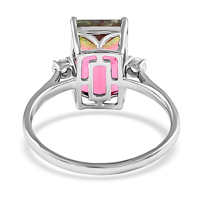 Certified Luxoro 14K White Gold AAA Bi-Color Tourmaline and G-H I2 Diamond Ring (Size 7.0) 4.61 ctw