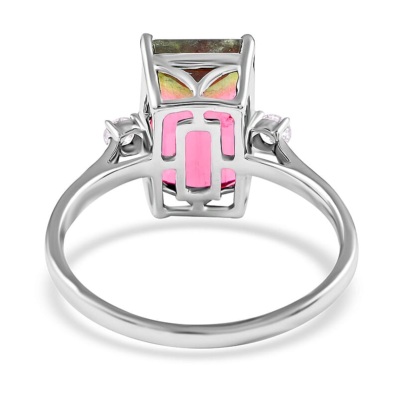 Certified Luxoro 14K White Gold AAA Bi-Color Tourmaline and G-H I2 Diamond Ring (Size 7.0) 4.61 ctw