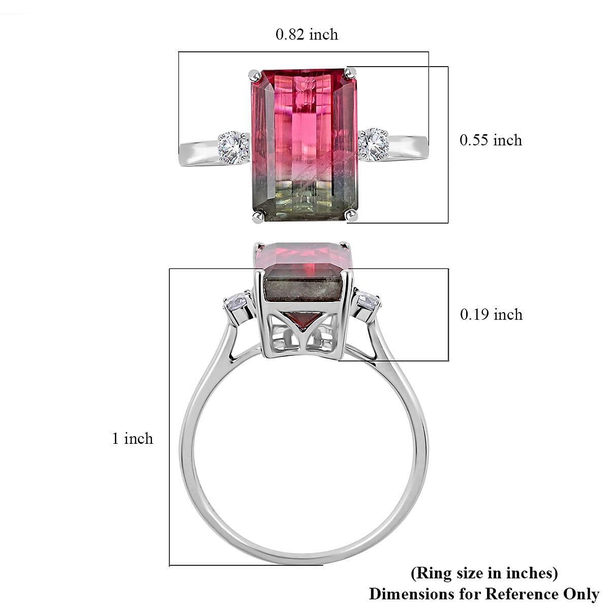 Certified Luxoro 14K White Gold AAA Bi-Color Tourmaline and G-H I2 Diamond Ring (Size 7.0) 4.61 ctw