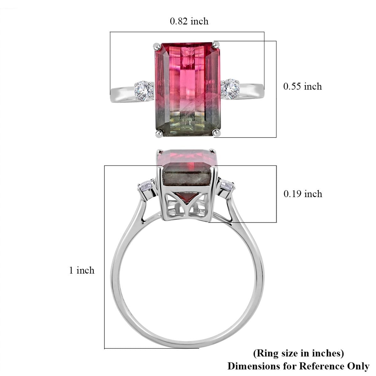 Certified and Appraised LUXORO 14K White Gold AAA Bi-Color Tourmaline and G-H I2 Diamond Ring 2.55 Grams 4.61 ctw image number 5