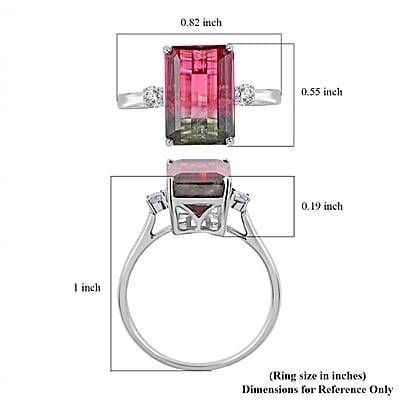 Certified Luxoro 14K White Gold AAA Bi-Color Tourmaline and G-H I2 Diamond Ring (Size 7.0) 4.61 ctw