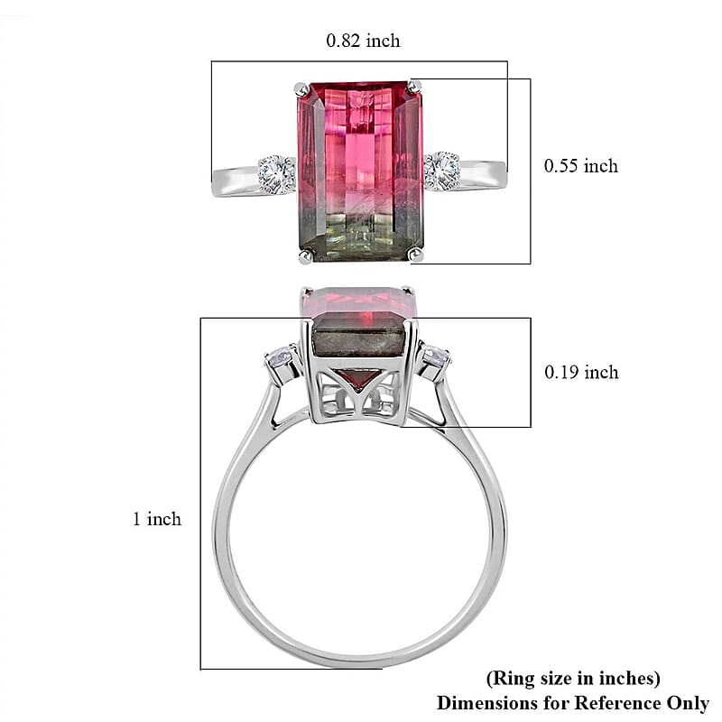 Certified Luxoro 14K White Gold AAA Bi-Color Tourmaline and G-H I2 Diamond Ring (Size 7.0) 4.61 ctw
