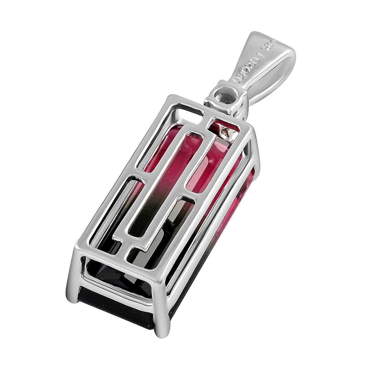 Certified and Appraised Luxoro 14K White Gold AAA Bi-Color Tourmaline and G-H I2 Diamond Pendant 4.78 ctw image number 4