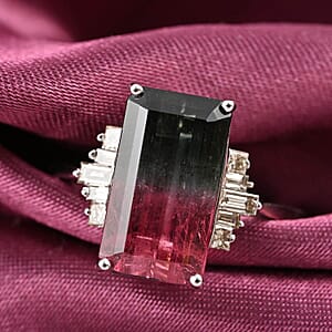 Certified Luxoro 14K White Gold AAA Bi-Color Tourmaline and G-H I2 Diamond Ring (Size 7.0) 5.95 ctw