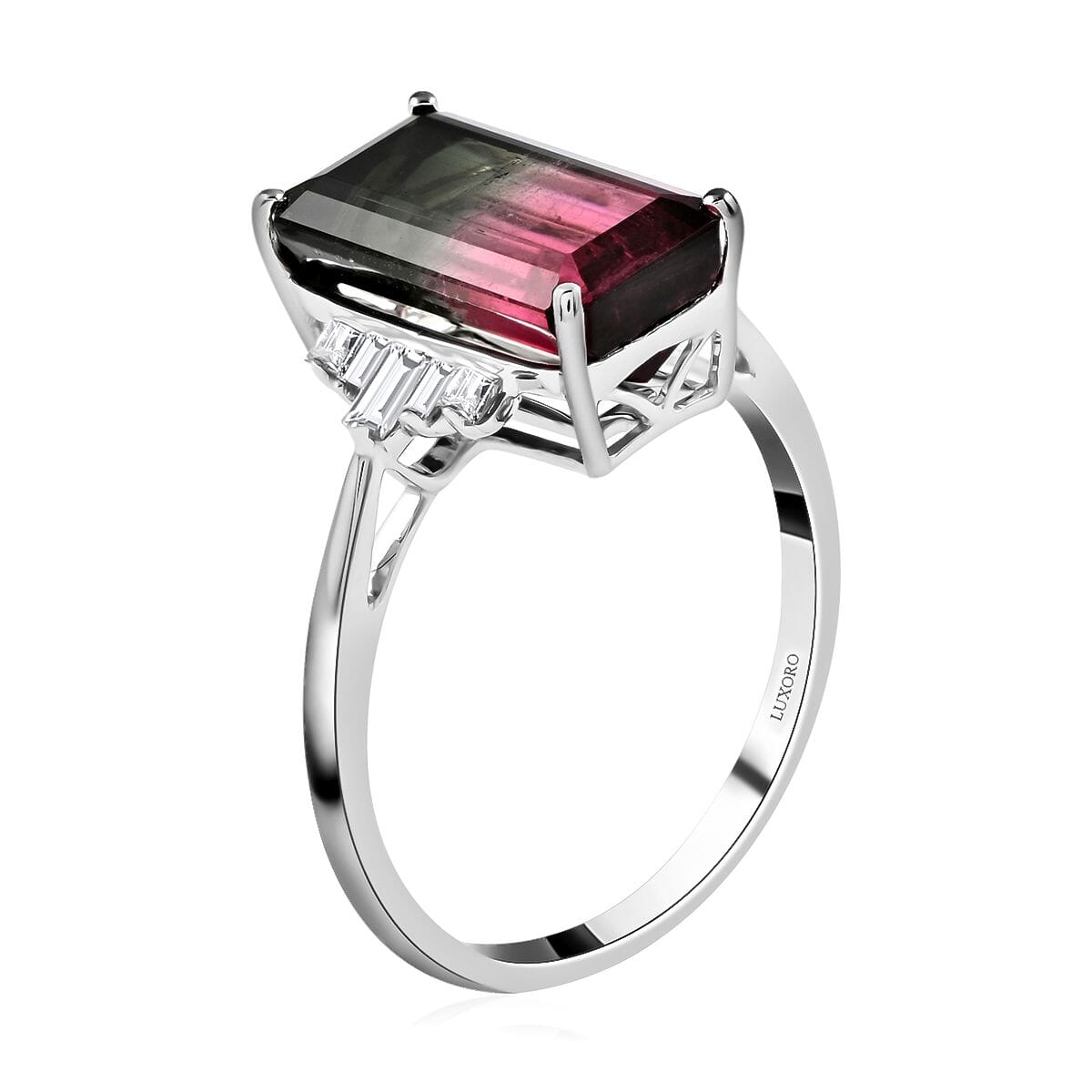 Certified Luxoro 14K White Gold AAA Bi-Color Tourmaline and G-H I2 Diamond Ring (Size 8.0) 5.95 ctw image number 3