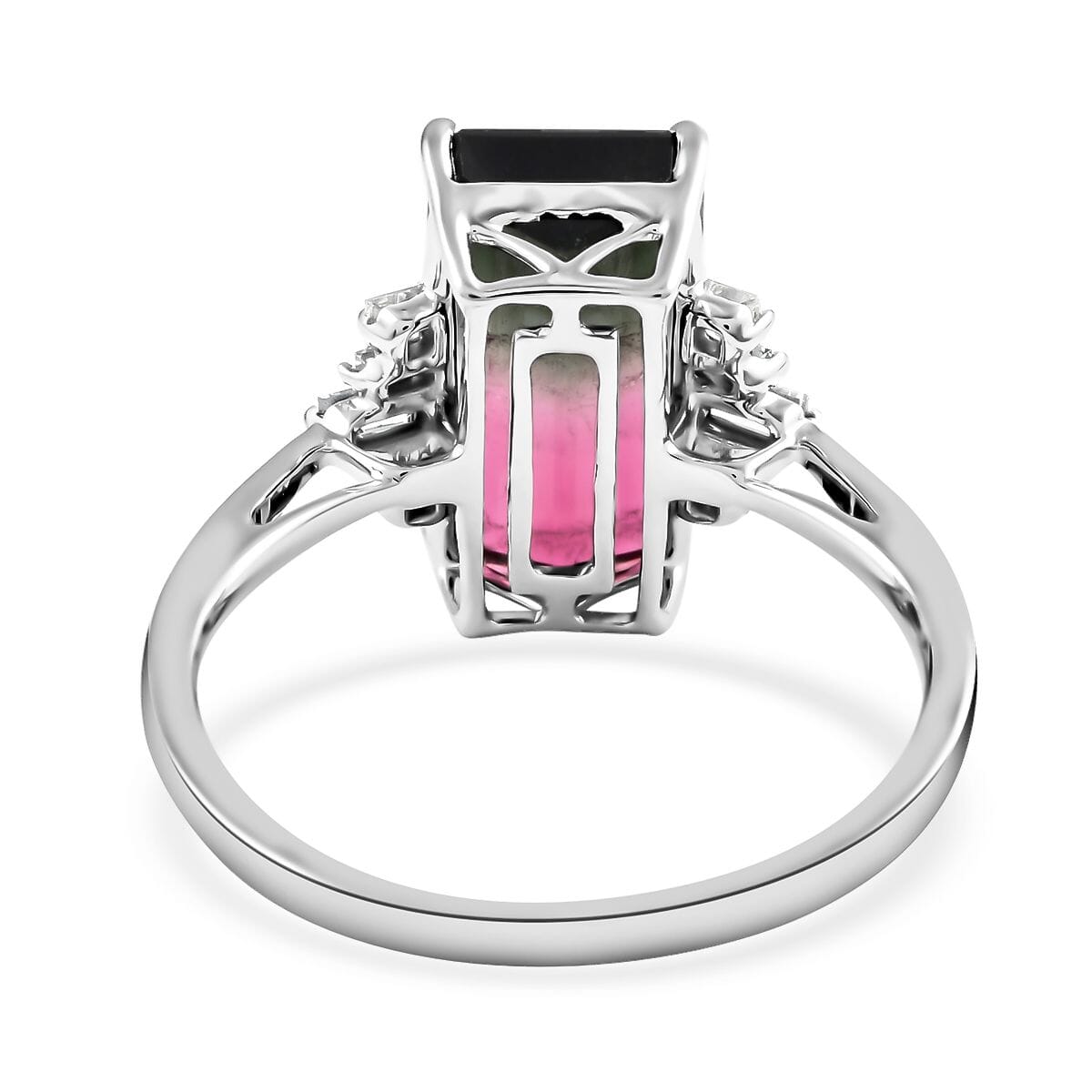 Certified Luxoro 14K White Gold AAA Bi-Color Tourmaline and G-H I2 Diamond Ring (Size 8.0) 5.95 ctw image number 4