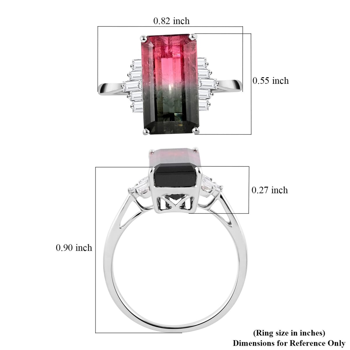 Certified Luxoro 14K White Gold AAA Bi-Color Tourmaline and G-H I2 Diamond Ring (Size 8.0) 5.95 ctw image number 5