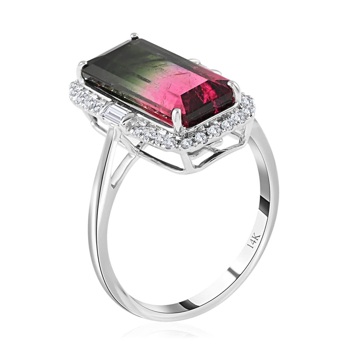 Certified Luxoro 14K White Gold AAA Bi-Color Tourmaline and G-H I2 Diamond Ring (Size 8.0) 3.80 Grams 2.80 ctw image number 3