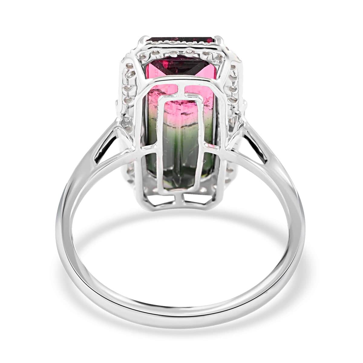 Certified Luxoro 14K White Gold AAA Bi-Color Tourmaline and G-H I2 Diamond Ring (Size 8.0) 3.80 Grams 2.80 ctw image number 4