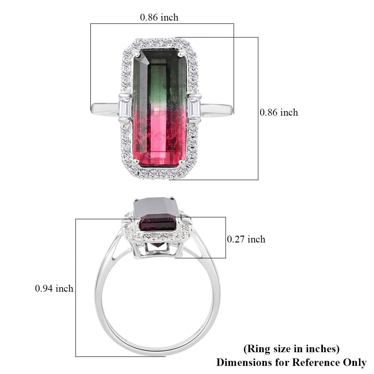 Certified Luxoro 14K White Gold AAA Bi-Color Tourmaline and G-H I2 Diamond Ring (Size 8.0) 3.80 Grams 2.80 ctw image number 5