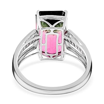 Certified & Appraised Luxoro AAA Bi-Color Tourmaline and G-H I2 Diamond 6.76 ctw Ring in 14K White Gold (Size 7.0) 