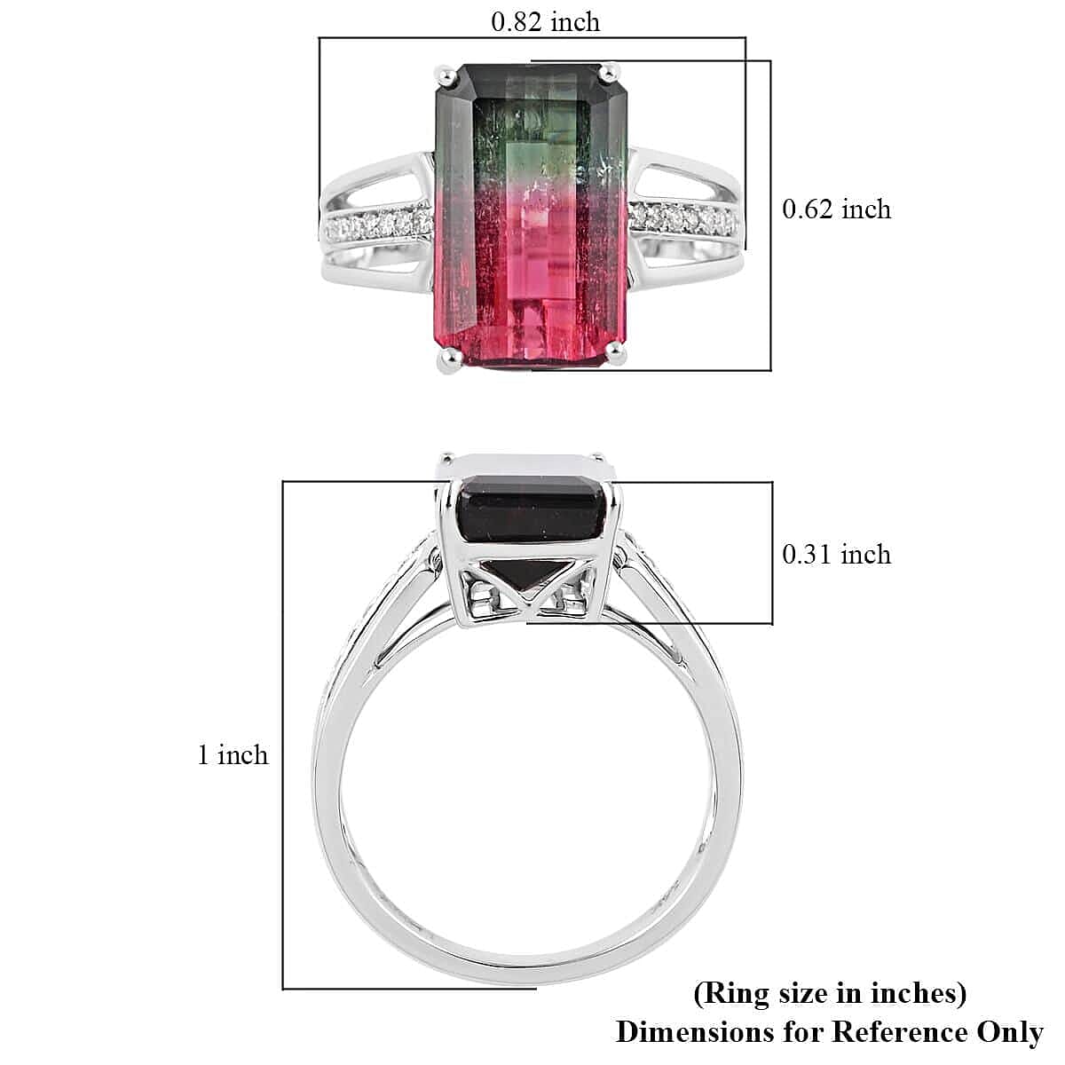 Certified & Appraised Luxoro AAA Bi-Color Tourmaline and G-H I2 Diamond 6.76 ctw Ring in 14K White Gold (Size 7.0) 