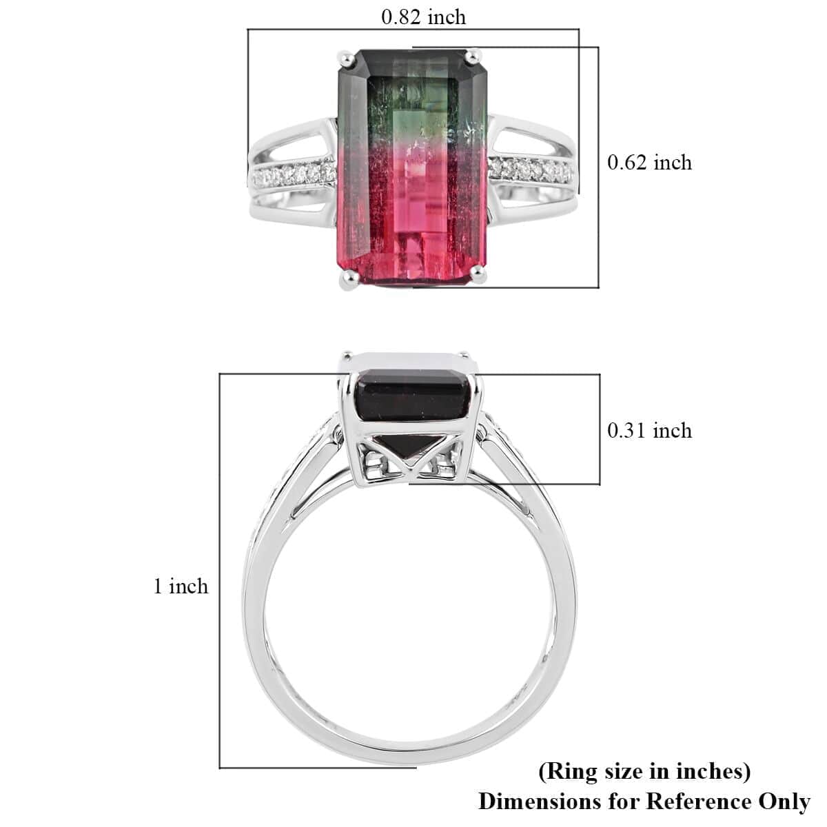 Certified & Appraised Luxoro AAA Bi-Color Tourmaline and G-H I2 Diamond 6.76 ctw Ring in 14K White Gold (Size 7.0)  image number 5