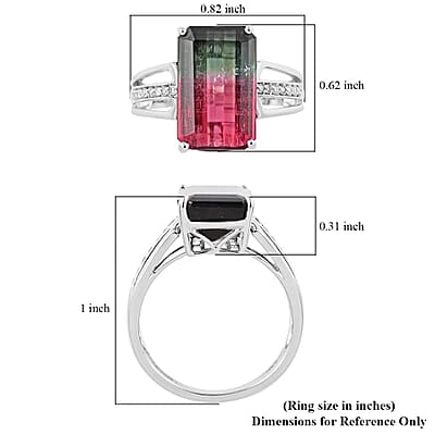Certified & Appraised Luxoro AAA Bi-Color Tourmaline and G-H I2 Diamond 6.76 ctw Ring in 14K White Gold (Size 7.0) 