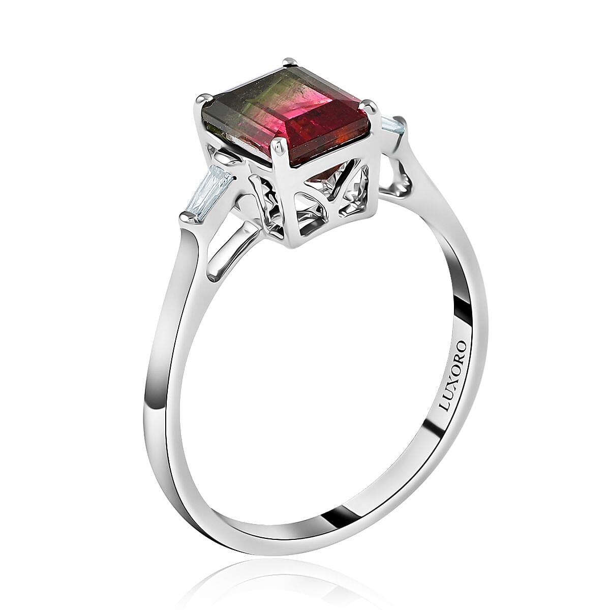 Certified Luxoro 14K White Gold AAA Bi-Color Tourmaline and G-H I2 Diamond Ring (Size 10.0) 1.59 ctw