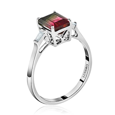 Certified Luxoro 14K White Gold AAA Bi-Color Tourmaline and G-H I2 Diamond Ring (Size 10.0) 1.59 ctw