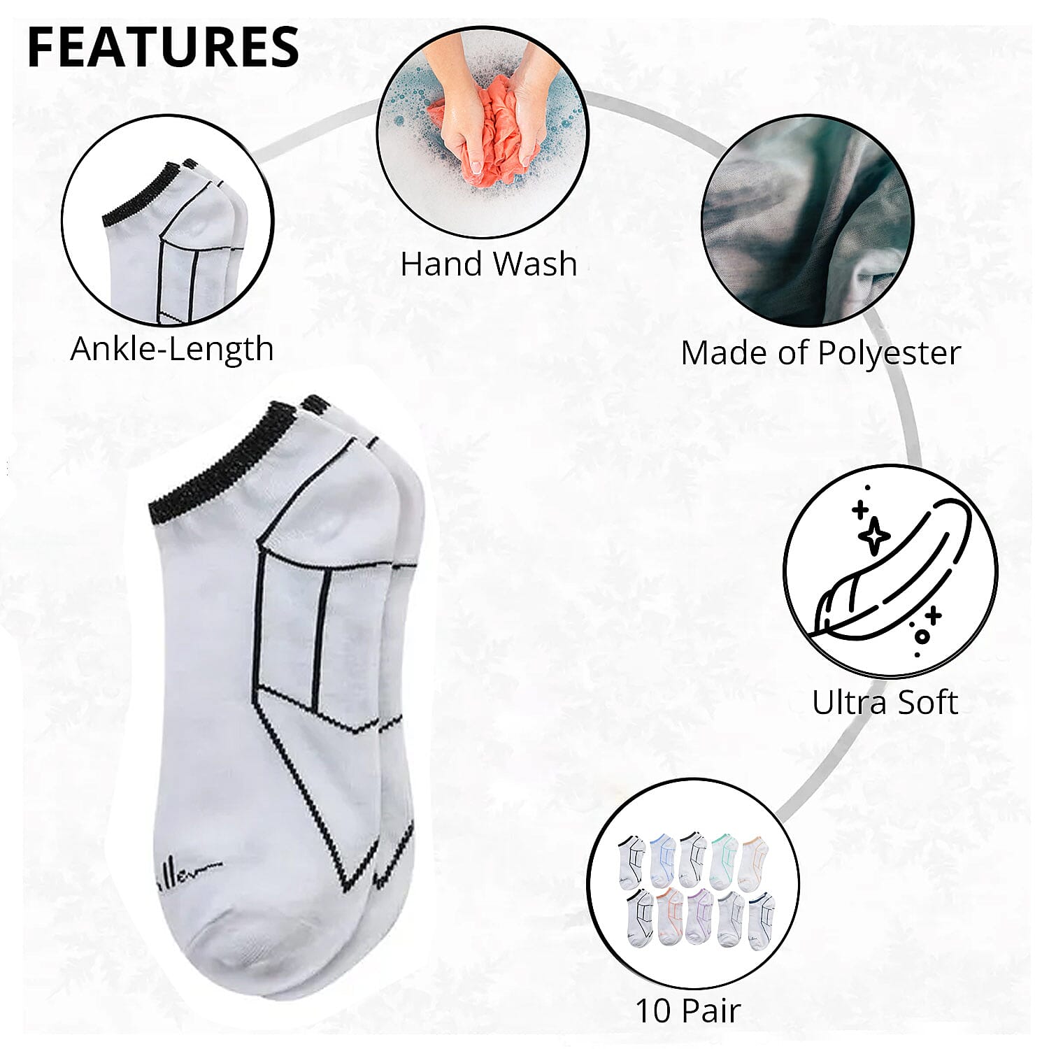 Nicole Miller 10 Pairs No Show Socks (Sizes 4-10) - White/Multi