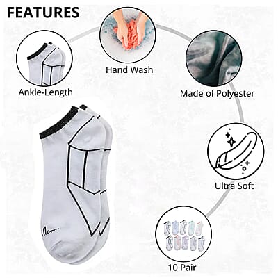 Nicole Miller 10 Pairs No Show Socks (Sizes 4-10) - White/Multi