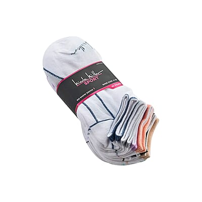 Nicole Miller 10 Pairs No Show Socks (Sizes 4-10) - White/Multi