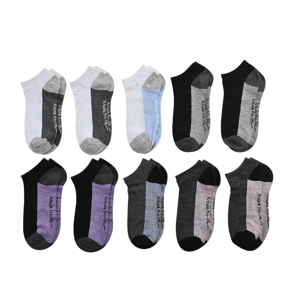 Nicole Miller 10 Pairs No Show Socks (Sizes 4-10) - White/Gray image number 0