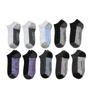 Nicole Miller 10 Pairs No Show Socks (Sizes 4-10) - White/Gray