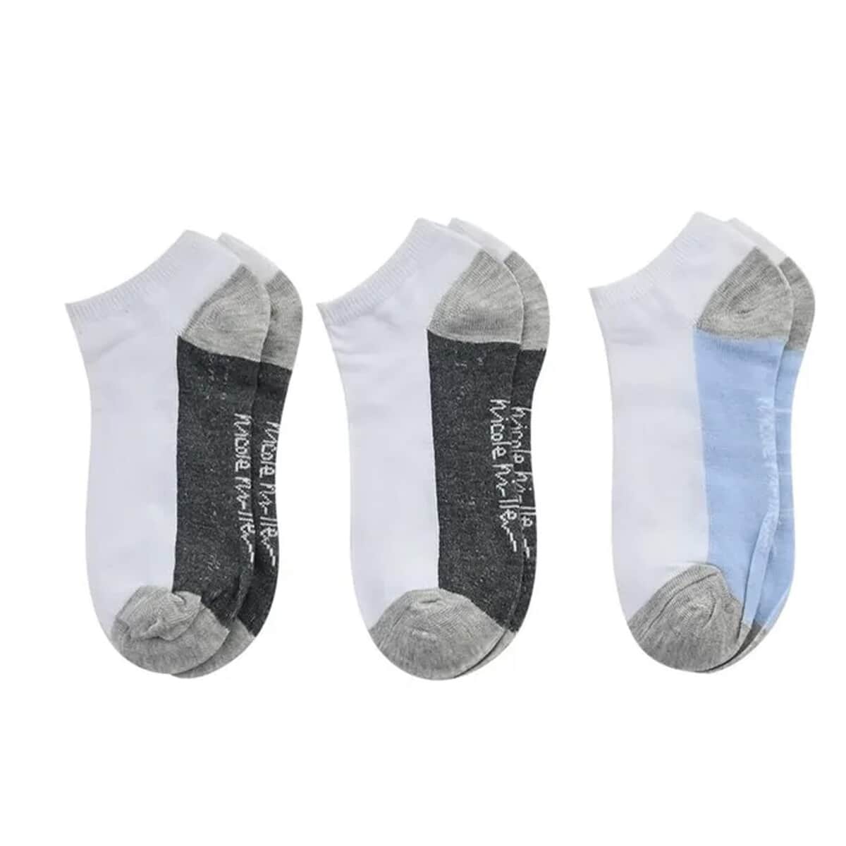 Nicole Miller 10 Pairs No Show Socks (Sizes 4-10) - White/Gray image number 4